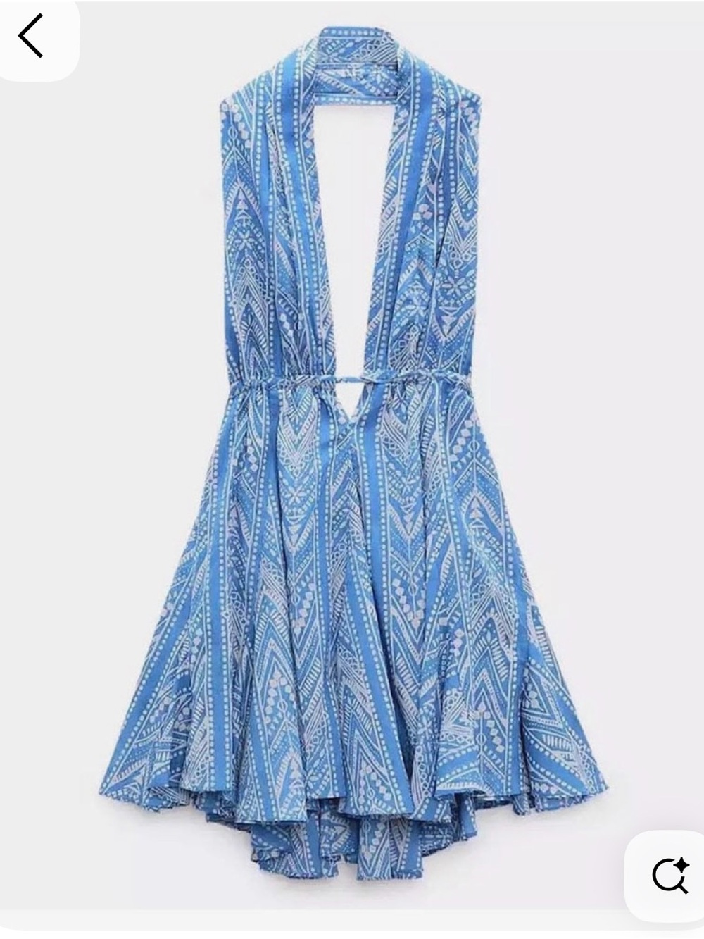Blue Printed Halter Mini Dress